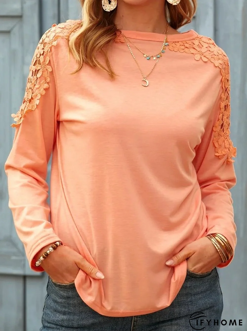 Regular Fit Crew Neck Cotton Blends Blouse | IFYHOME
