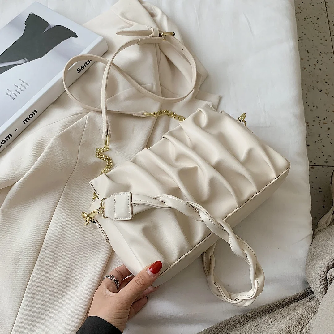 Folds Designer PU Leather Crossbody Bags For Women 2020 Solid Color Shoulder Handbags Female Trend Women's Branded Hand Bag