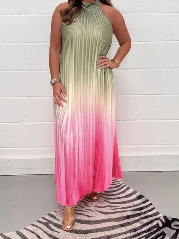 Fashion gradient color combination sleeveless print crepe dress