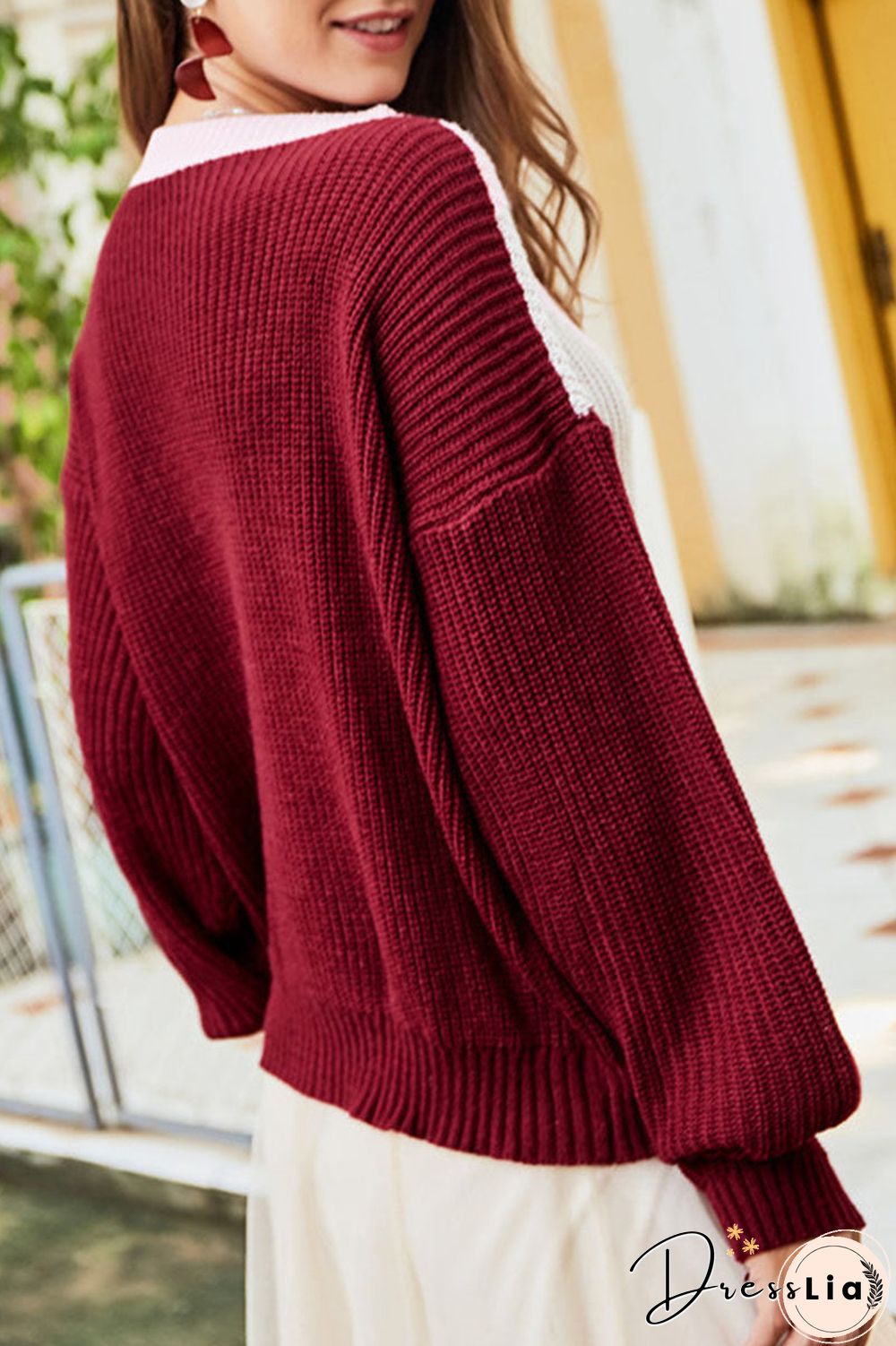 Fashion Street Solid Split Joint O Neck Tops