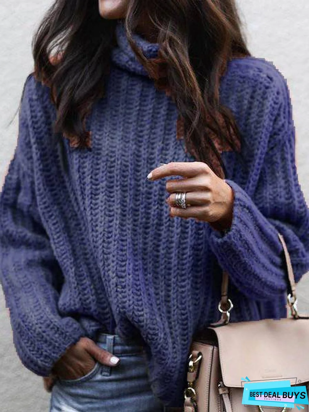 Cotton-Blend Long Sleeve Turtleneck Sweater