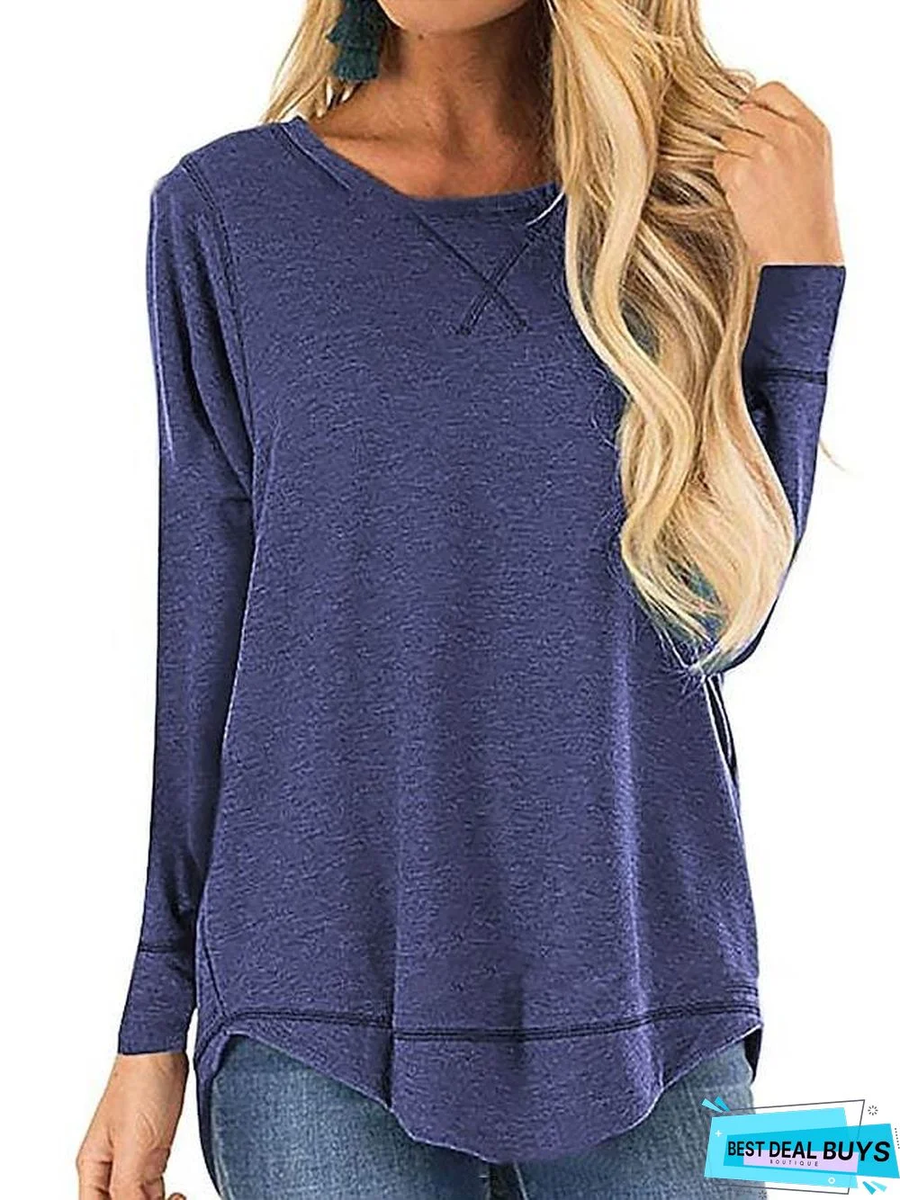 Women's T-Shirt Plain Solid Color Long Sleeve Round Neck Basic Casual Tops Cotton Black Green Sky Blue