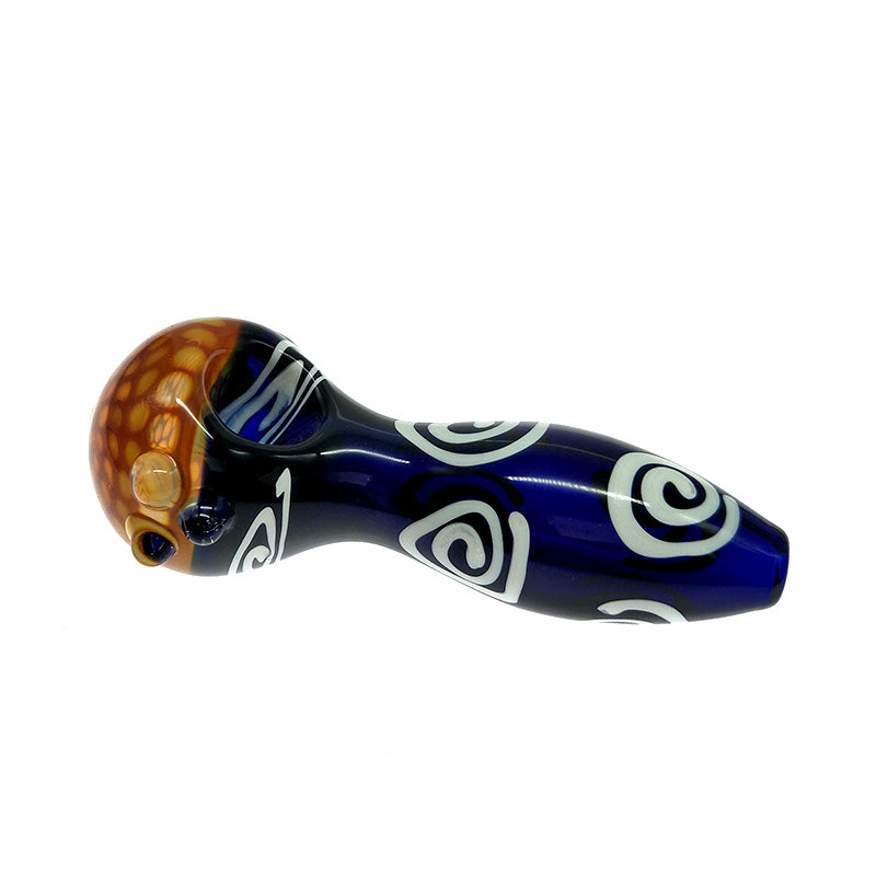 White Volume Moire Spoon Pipe with Honeycomb Bowl & Glass Marbles