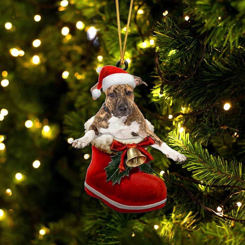 VigorDaily Boxer Brindle In Santa Boot Christmas Hanging Ornament SB039