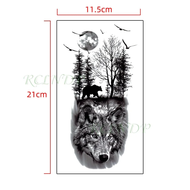 Waterproof Temporary Tattoo Sticker Wolf Forest Moon Tree Bear Animal Fake Tatoo Flash Tatto Arm Leg Body Art for Women Men