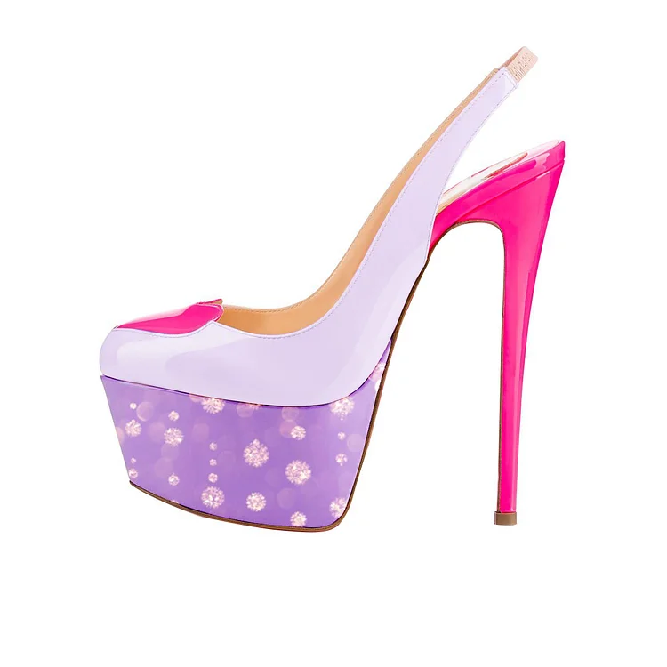Violet Heart Slingback Pumps Patent Leather Platform High Heels |FSJ Shoes
