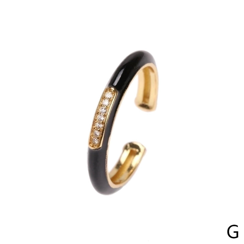 IG Style Ethnic Style Commute Round Copper Epoxy Inlay 18K Gold Plated Zircon Open Rings