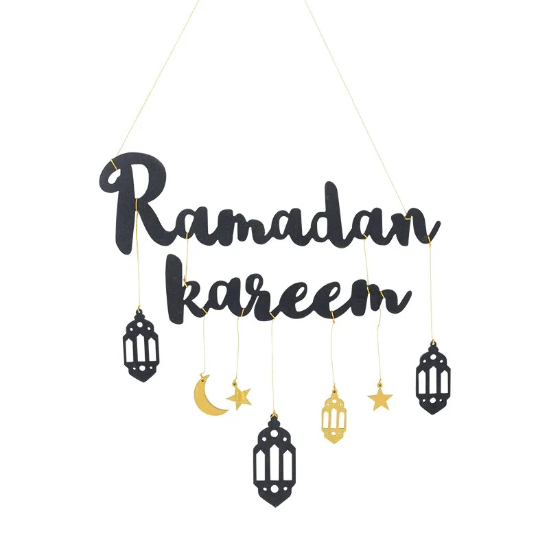 Eid Mubarak Ramadan Kareem Decor Moon Star Hanging Pendant Wooden Ornament Craft DIY Muslim Islamic Party Decoration for Home