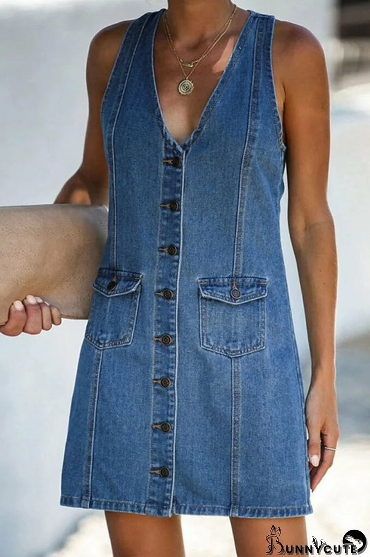 V-neck Open Back Denim Vest Mini Dress