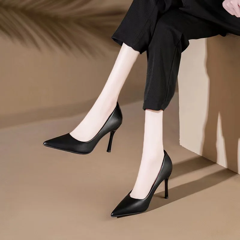 Breakj Breakj Heels Black Fine Heel Professional Shoes Comfortable Pointed Temperament Commuter Flight Attendant Interview Work Shoes Women Fashion Single Shoes