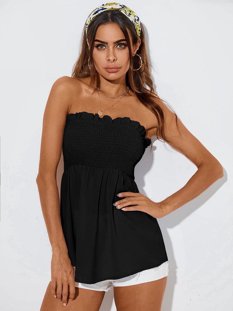 Strapless Shirred Design Sleeveless Tube Tank Top - Shop Trendy Women's Clothing | LoverChic