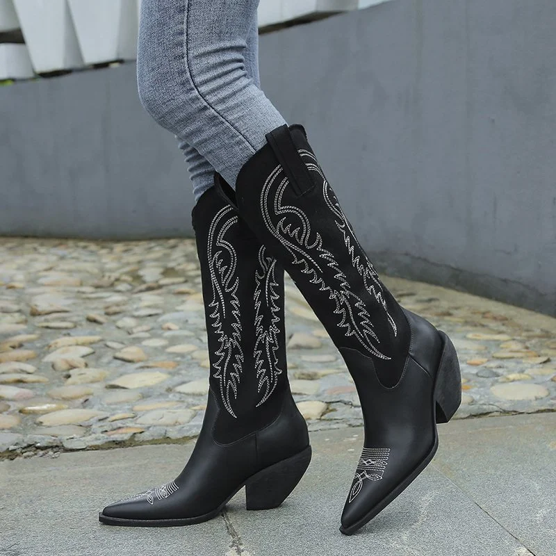 Tanguoant Tanguoant 2023 Plus Size Autumn / Winter Leather Boots Pointed Embroidered High Boots And Chelsea Boots