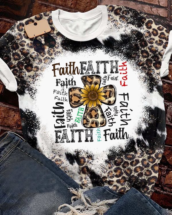 Faith Christian Sunflower Cross Printed V Neck T-shirt