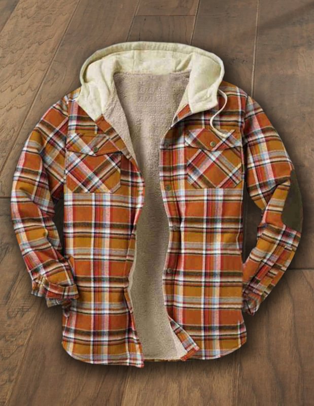 Men's Autumn and Winter Plaid Long Sleeve Loose Hooded Jacket