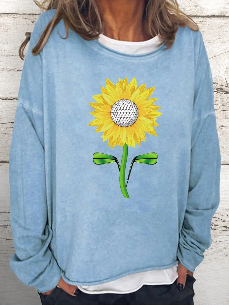 Love golf and sunflower Women Loose Sweatshirt-Annaletters