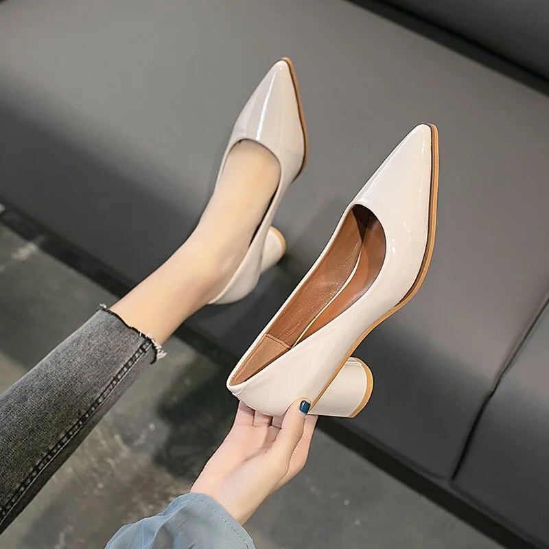 Aphixta 5cm Classic Square Heels Shoes Women Office & Career Pointed Toe Pumps Patent Leather Fashion Work Party Shoes Woman