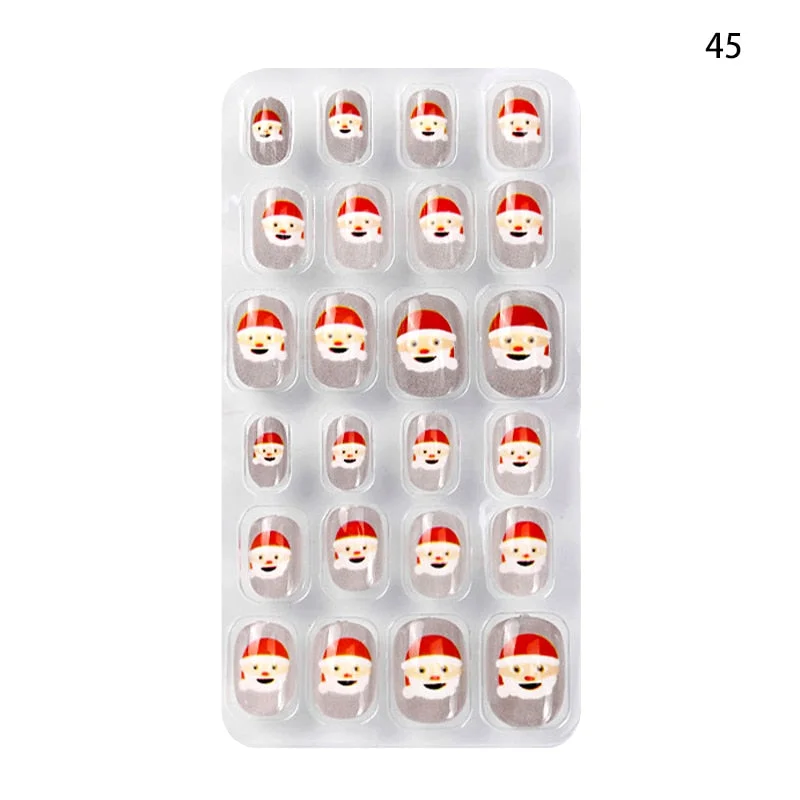 Children Adult 24 Fake Nails Christmas Cartoon Pattern Boxed Children Simple Wear-resistant Finished Full Covering Nail Sticker