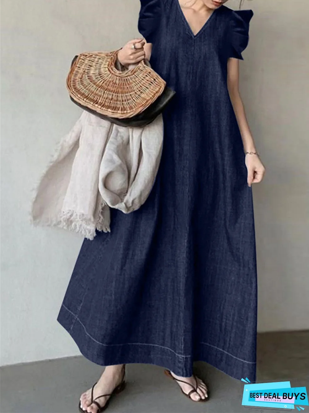 Temperament V-Neck Bohemian Loose Large Size Long Dress
