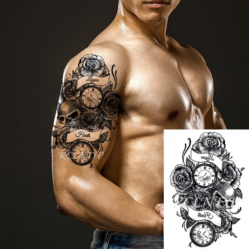 Waterproof Temporary Tattoo Sticker Broken Roman Clock Gear Big Size Body Art Flash Tatoo Fake Tatto Stickers for Girl Men Women