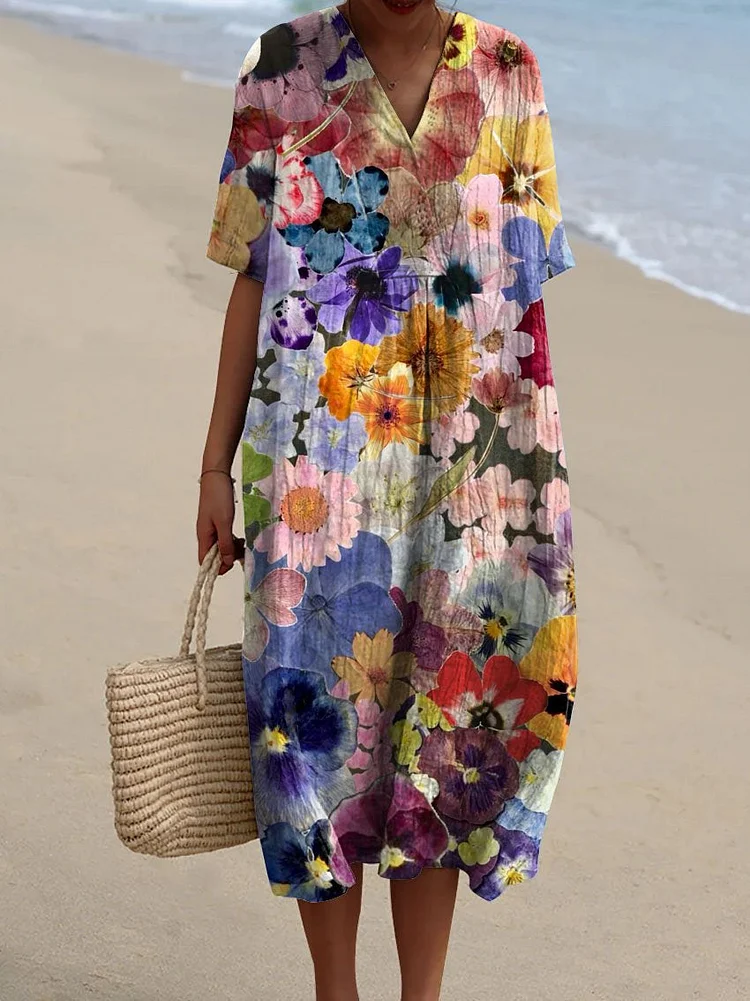 Women's Vintage Floral Art Print Casual Flowy Dress