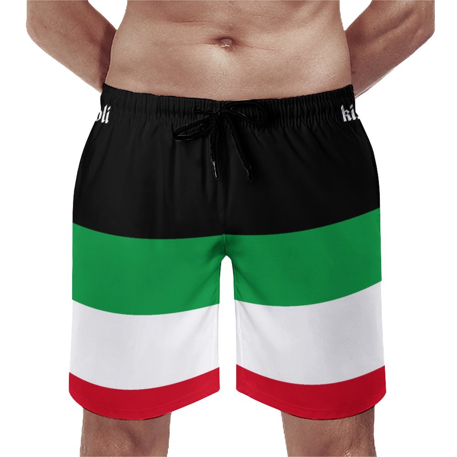 Kiss My Cannoli Funny Italian Flag Elegant Men's Swim Trunks Summer Board Shorts Quick Dry Beach Short with Pockets