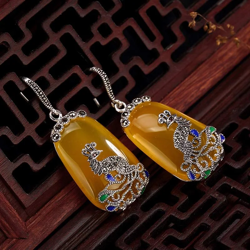 Yellow Chalcedony Peacock 925 Sterling Silver Joy Harmony Earrings