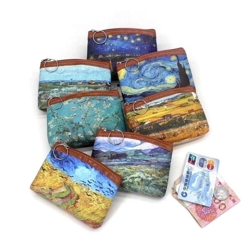 Women’s Oil Painting Pu Leather Zipper Coin Purses