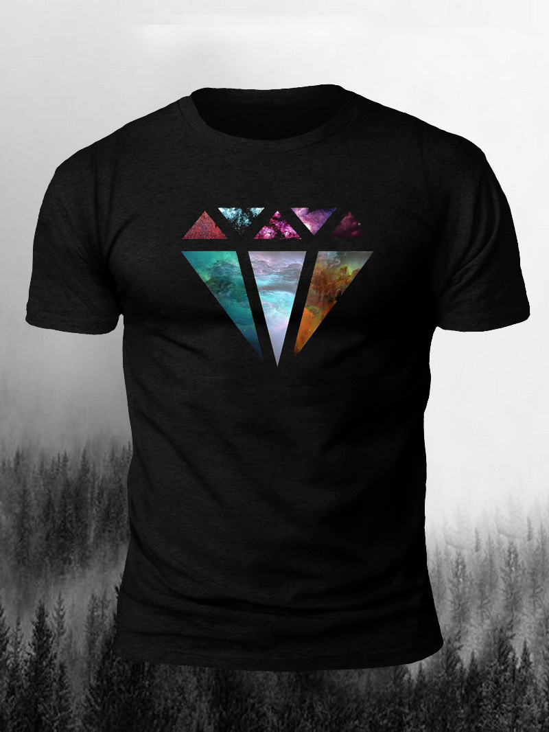 Men's Galaxy Diamond Print Casual Short Sleeve T-shirt