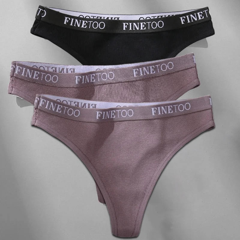 FINETOO 3PCS/Set M-XL Women's Cotton Thong Female Underpant Letter Waist Underwear For Ladies Sexy G-string Brief Woman Lingerie