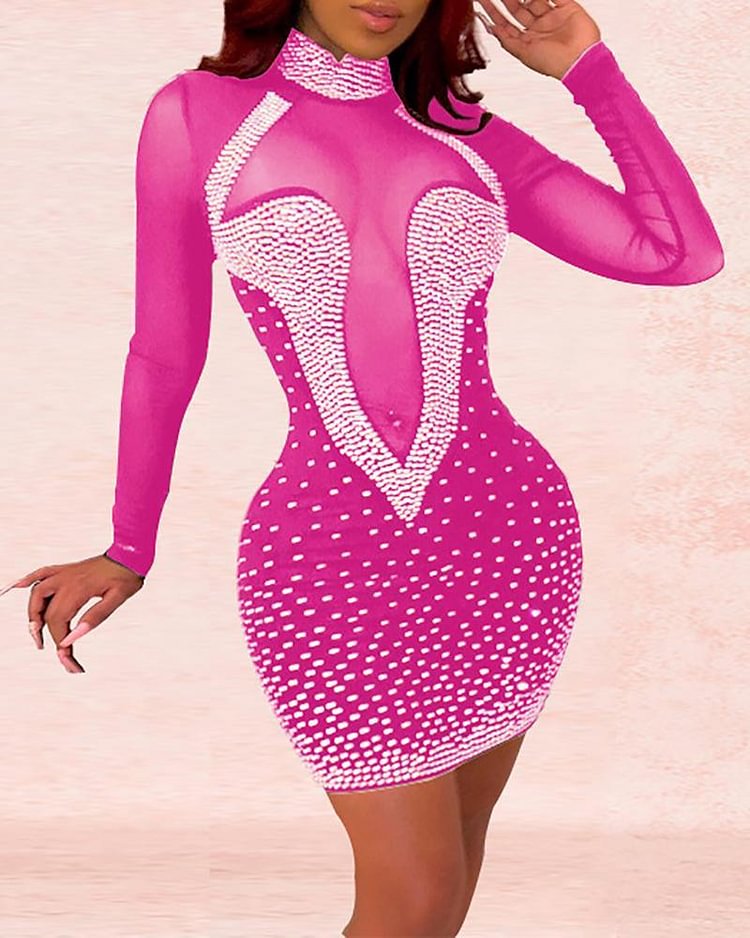 See Through Hot Stamping Bodycon Dress P14554
