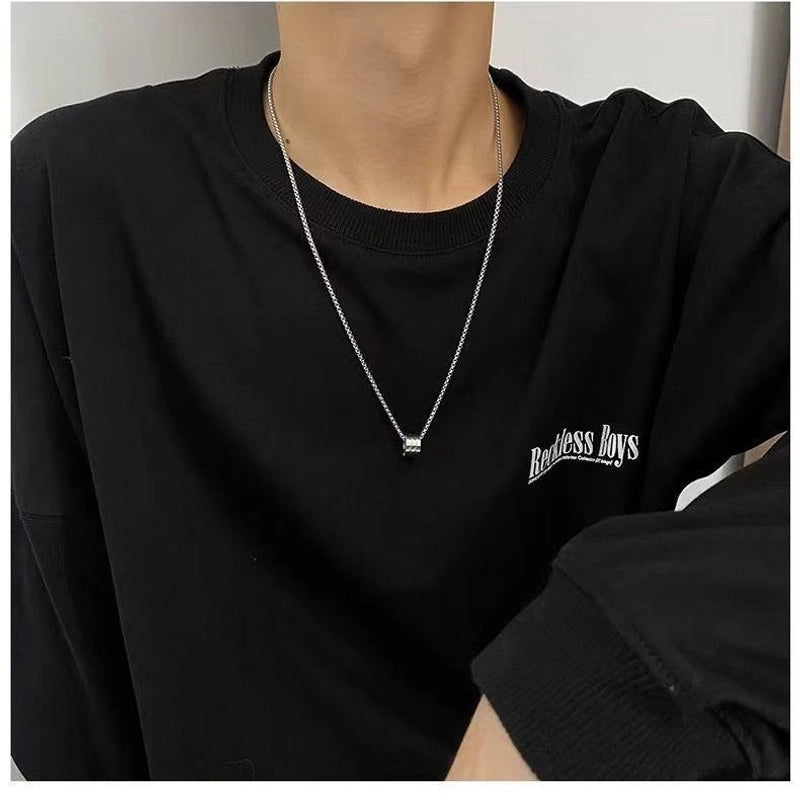 Hip-hop Circle Titanium Steel Stoving Varnish Unisex Pendant Necklace