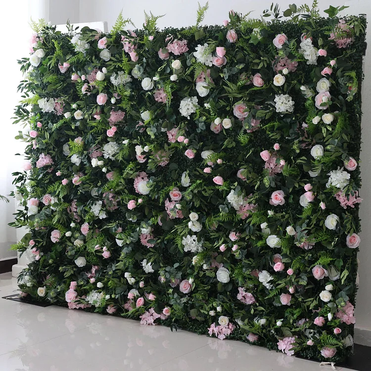 Ethereal Enchantment: Dense Verdant Foliage Meets Pastel Florals &ndash; An Idyllic Botanical Wall for Whimsical & Elegant Settings-VF-205-2