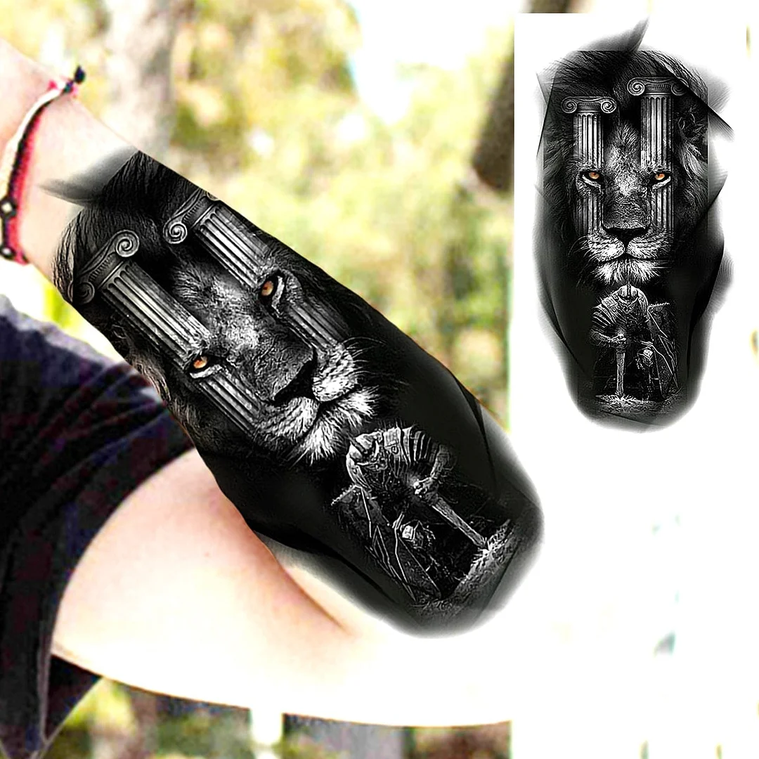 Praying Lion Cross Temporary Tattoos For Men Women Clown Wolf Tiger Flower Compass Fake Tattoo Sticker Forearm Waterproof Tatoos