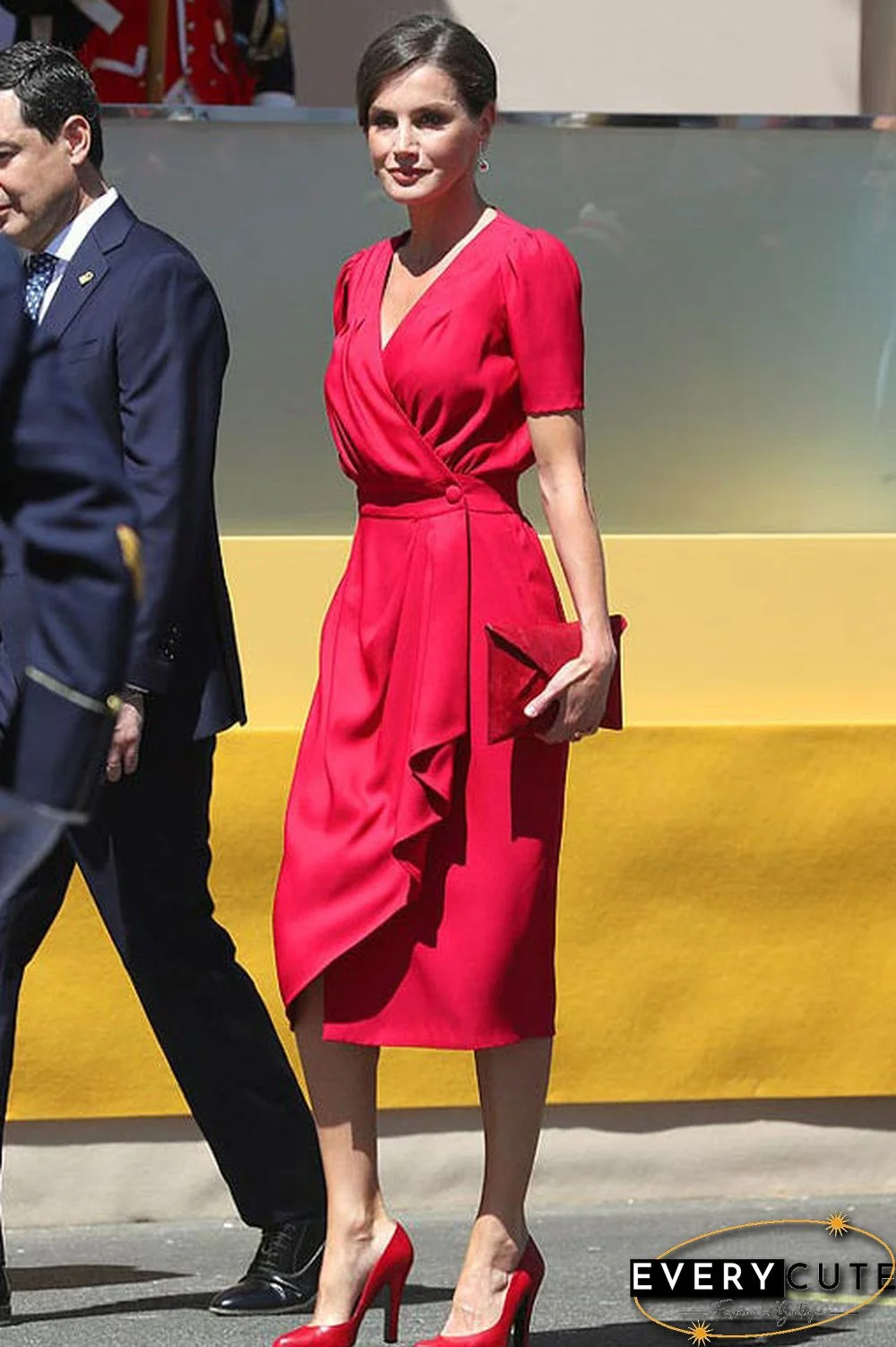 Queen Letizia of Spain Red Cocktail Dress