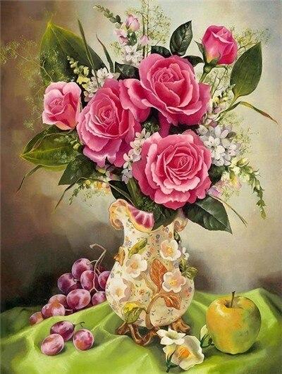 

Pink Rose Vase – Paint By Numbers - 40*50CM, 501 Original