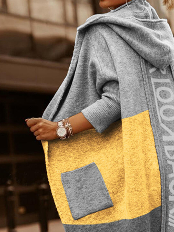 Patchwork Pocket Hooded Casual Cardigan Coat