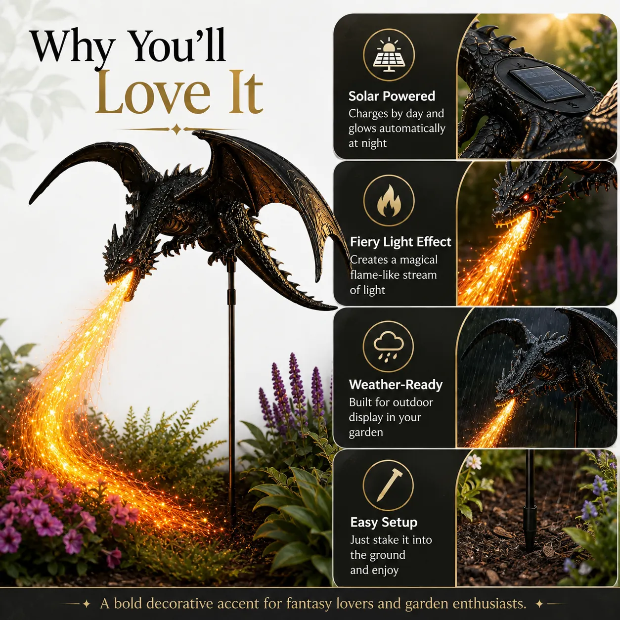 Solar dragon garden light features