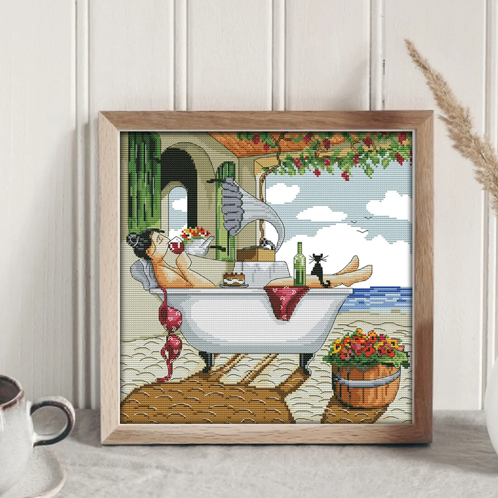 DIY Stamped Cross Stitch 14CT Full Embroidery 35*35cm - Enjoy Life