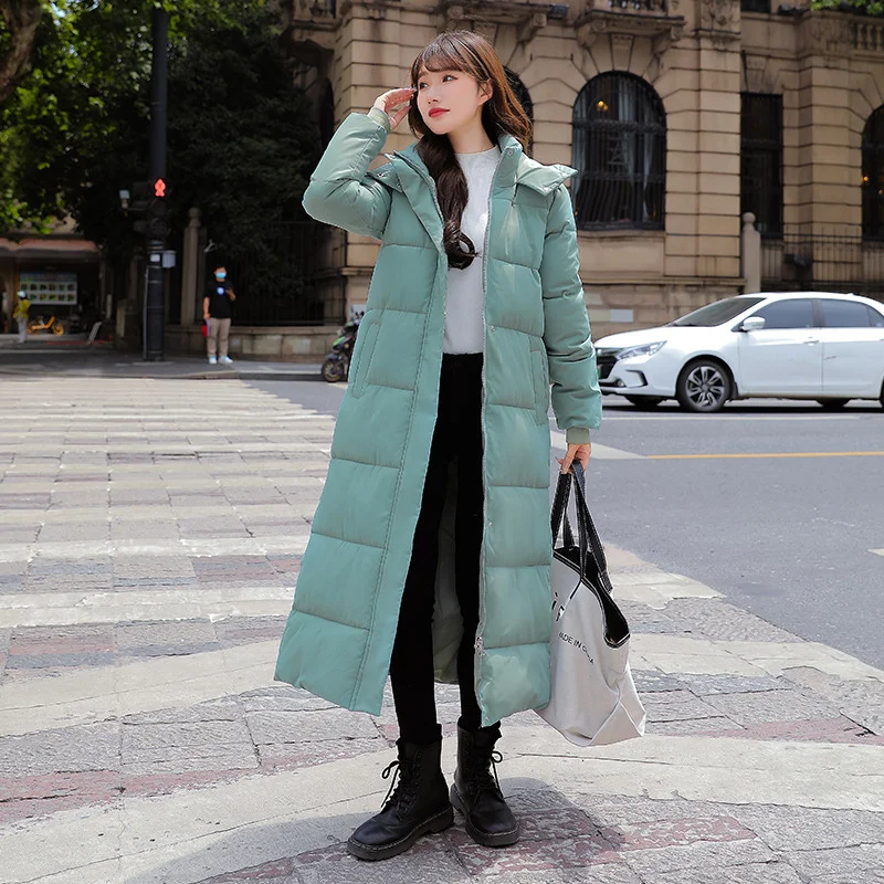 Woherb Over The Knee Long Cotton Jacket Coat Female 2024 Winter New Korean Version Of Fashion Slim Down Cotton Hat And Thick Padded Coat-Outfit Ideas