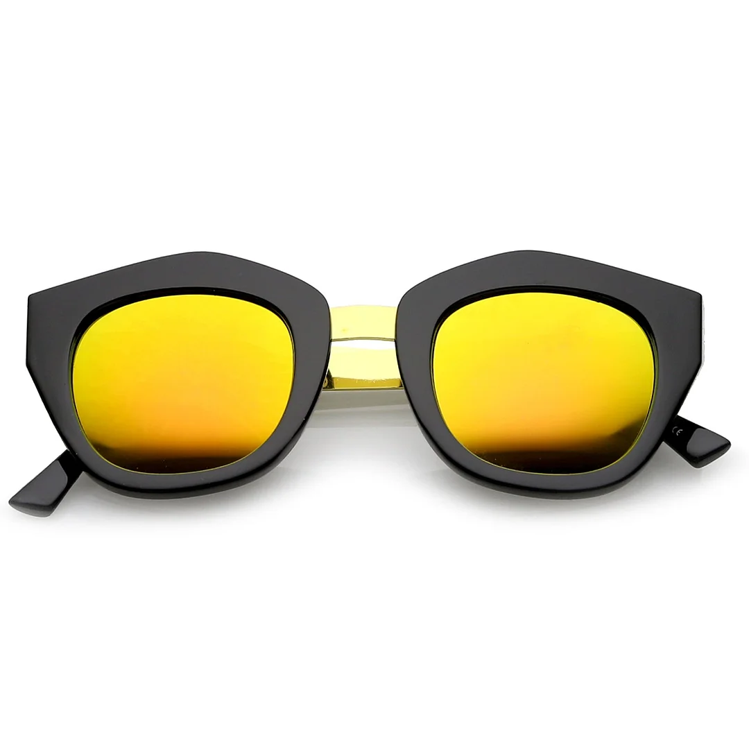 Women's Metal Bridge Colored Mirror Lens Square Cat Eye glasses 46mm