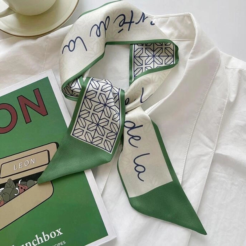 Women’s Sweet Letter Plaid Flower Silk Scarf Printing Hair Band