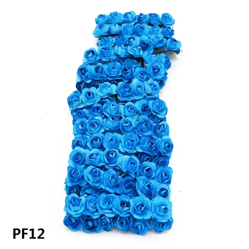72Pcs/lot 2CM Multicolor Paper Artificial Flowers Mini Rose Flower Head Wedding Bouquet Scrapbooking Party Home Decoration