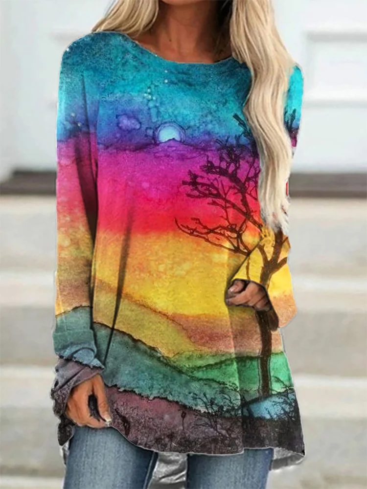 Landscape Fantasy Multicolor Watercolor T Shirt