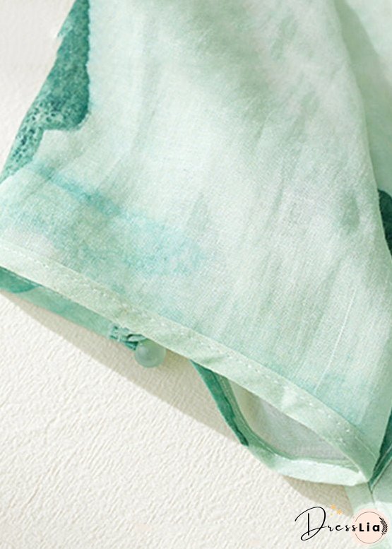 Retro Green Print Button Maxi Dresses Summer