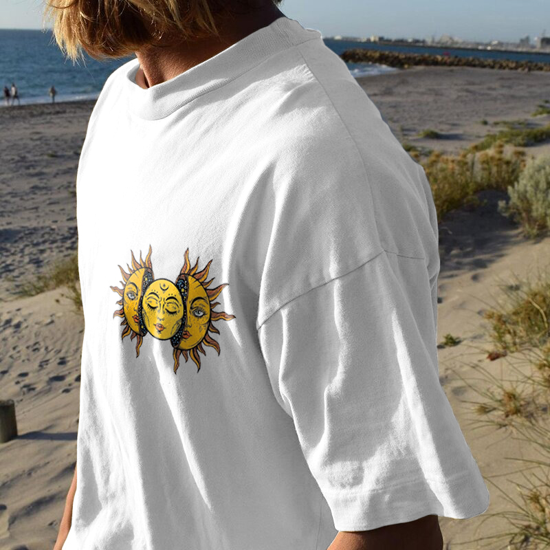 Men Fashion Abstract Hippie Sun Print T-shirt