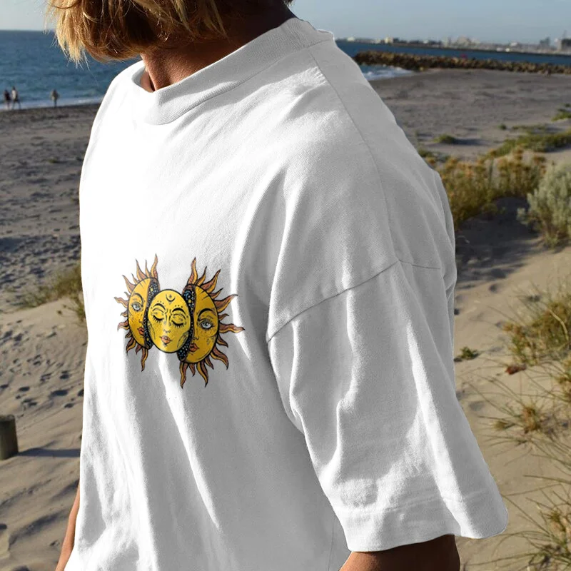 Men Fashion Abstract Hippie Sun Print T-shirt