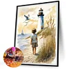Kind vor dem Leuchtturm - quadratischer Bohrer Diamantmalerei - 35*45cm