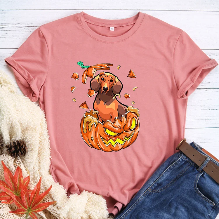 Pumpkin Dachshund Dog Lover Halloween T-shirt Tee -598295