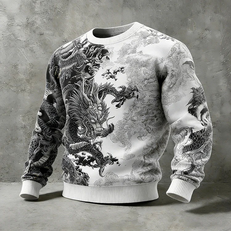 Men's Celtic Dragon Pattern Comfortable Crew Neck Sweater