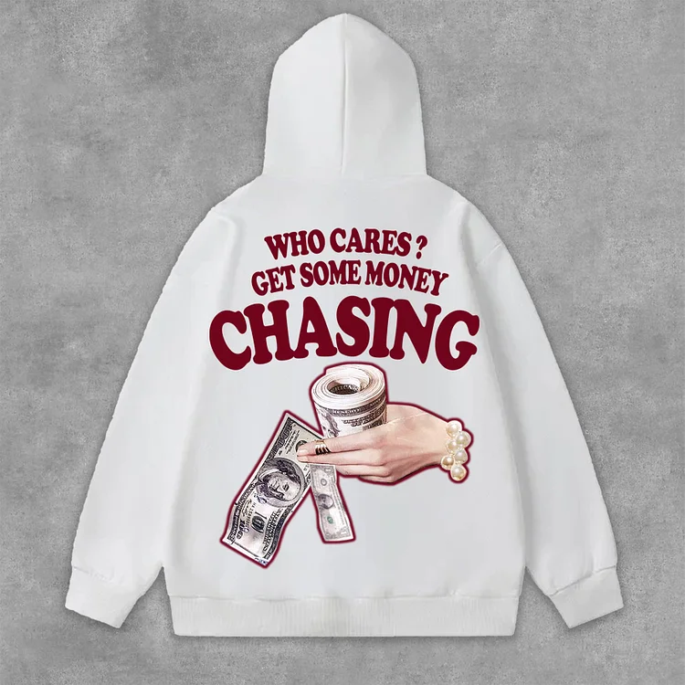 Street Vintage Chasing Money Graphic Print Side Pockets Hoodie SOPULA